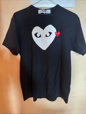 Comme des Garcons PLAY Black Tee with White Heart and Red Heart Logo